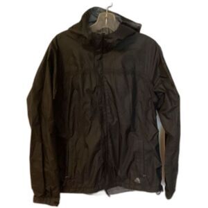 NIKE ACG FIT STORM WOMENS LARGE BLACK HOODED WINDBREAKER FULL ZIP RAIN JACKET